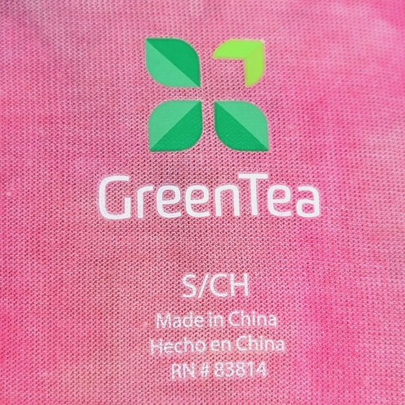 GREEN TEA ♡ NWT Gorgeous Pink Cuffed Short Sleeve Rounded Hem Tie Dye Tunic S - Picture 12 of 15